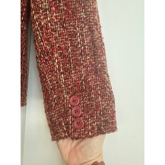 Chadwick’s Deep Red with Tan Tweed Button Closure Wool Blend Dress Blazer - Picture 7 of 8